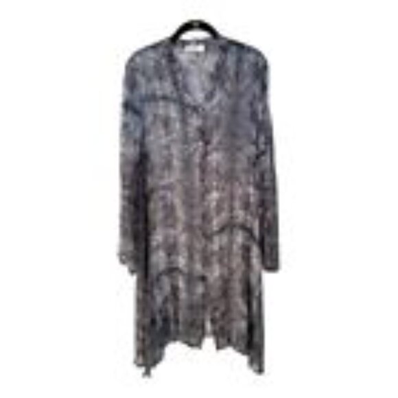 MC Planet Women's Black & Grey Marble Button-Down Long Sleeve Sheer Tunic Sz 10 - Picture 9 of 10